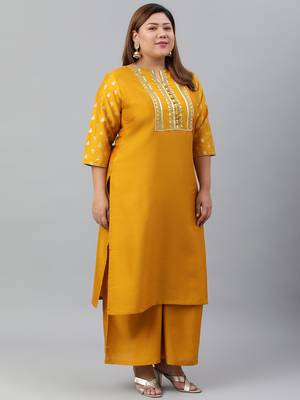 XL LOVE by Janasya Mustard floral print silk blend salwar 3