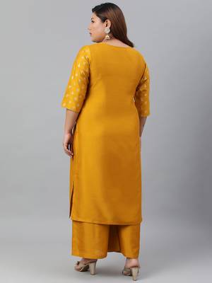 XL LOVE by Janasya Mustard floral print silk blend salwar 4