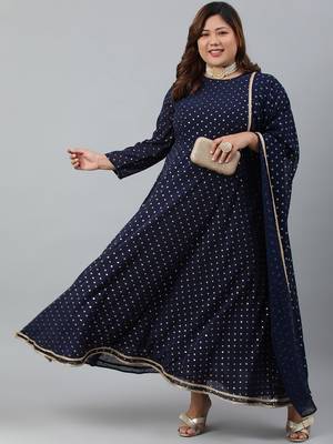 XL LOVE by Janasya Navy-blue printed georgette ethnic-kurtis 1