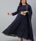 XL LOVE by Janasya Navy-blue printed georgette ethnic-kurtis