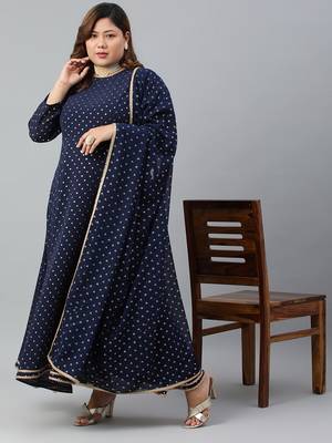 XL LOVE by Janasya Navy-blue printed georgette ethnic-kurtis 2