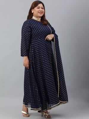 XL LOVE by Janasya Navy-blue printed georgette ethnic-kurtis 3
