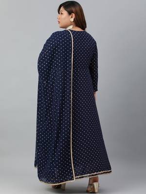 XL LOVE by Janasya Navy-blue printed georgette ethnic-kurtis 4
