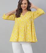 Yellow printed cotton cotton-tops