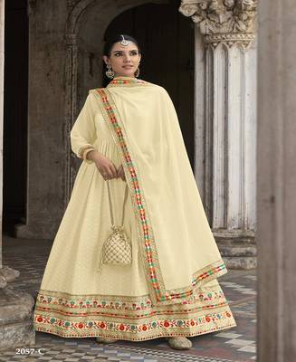 Beige Georgette Anarkali Salwar Suit With Embroidery sequin Work Party Wear Suit 1