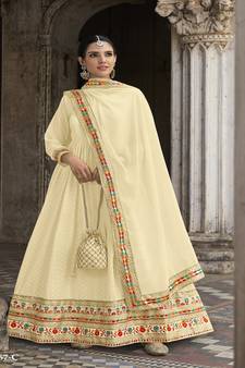 Beige Georgette Anarkali Salwar Suit With Embroidery Sequence Work Semi Stitched Party Wear Suit