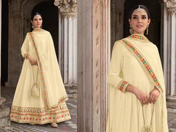 Beige Georgette Anarkali Salwar Suit With Embroidery sequin Work Party Wear Suit 2