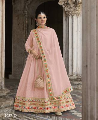 Light peace Georgette Anarkali Salwar Suit With Embroidery Sequence Work Semi Stitched Party Wear Suit 1