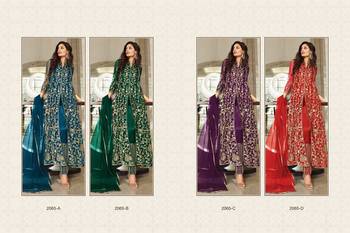 RED DESIGNER LONG PARTY WEAR SALWAR SUIT IN NET FABRIC SEMI STITCHED 3