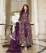 WINE DESIGNER LONG PARTY WEAR SALWAR SUIT IN NET FABRIC SEMI STITCHED