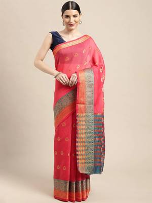 pink cotton silk saree with zari woven butta work 1