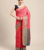 Pink Woven Cotton Silk Saree With Blouse