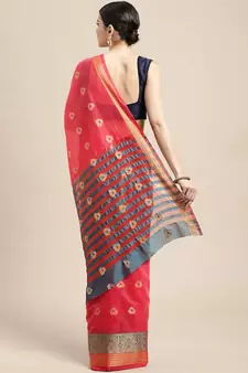 pink cotton silk saree with zari woven butta work
