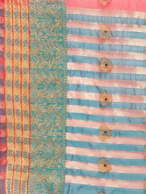 pink cotton silk saree with zari woven butta work 4