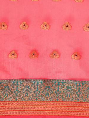 pink cotton silk saree with zari woven butta work 5