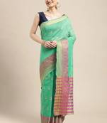 Green Woven Cotton Silk Saree With Blouse