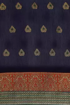 Navy Blue Woven Cotton Silk Saree With Blouse