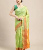Green Woven Cotton Silk Saree With Blouse