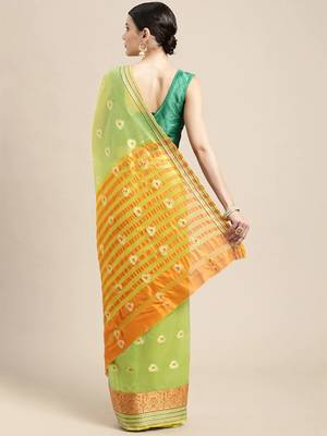 Green Woven Cotton Silk Saree With Blouse 3