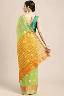 Green Woven Cotton Silk Saree With Blouse