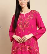 Magenta embroidered cotton chikankari-kurtis