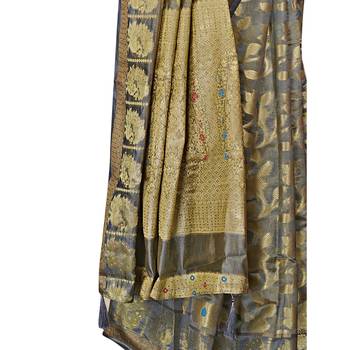 Purple woven organza saree with blouse 3