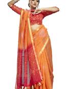 Orange embroidered organza saree with blouse