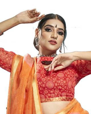 Orange embroidered organza saree with blouse 2