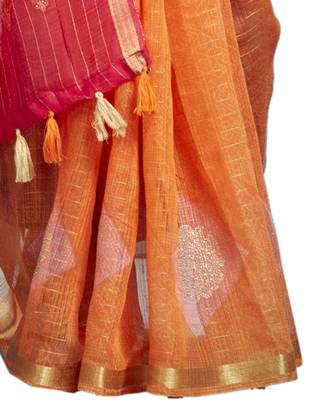 Orange embroidered organza saree with blouse 3