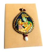 blue tanjore art radha krishna chavi pendant