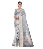 Purple woven art silk saree with blouse