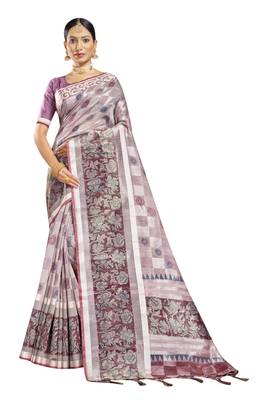 Purple woven cotton saree with blouse 1