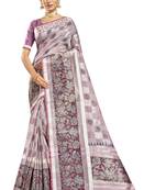Purple woven cotton saree with blouse