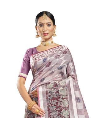 Purple woven cotton saree with blouse 2