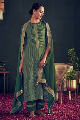 Champ pure russian silk green printed salwar suit 1