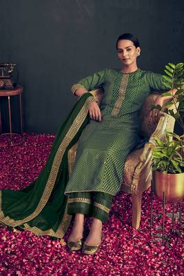 Champ pure russian silk green printed salwar suit 2