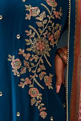 Wonderful pure crepe silk blue embroidered salwar suit with latkan 3