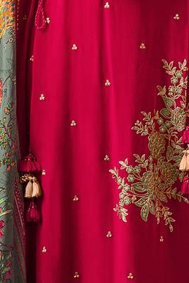 Rich pure crepe silk dark pink embroidered salwar suit with latkan 1