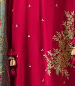 Rich pure crepe silk dark pink embroidered salwar suit with latkan