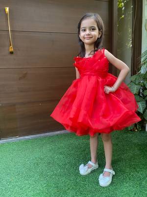 Girls Red organza/tissue Frocks & Dresses for christmas 3