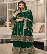 Bottle Green embroidery georget chinon stitched palazzo sawlar suits