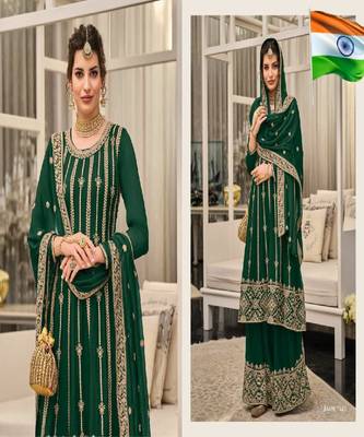 Bottle Green embroidery georget chinon stitched palazzo sawlar suits 2