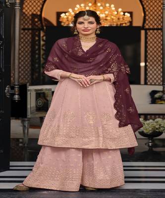 Light Purple embroidery georget chinon stitched palazzo sawlar suits 1