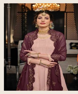 Light Purple embroidery georget chinon stitched palazzo sawlar suits 2