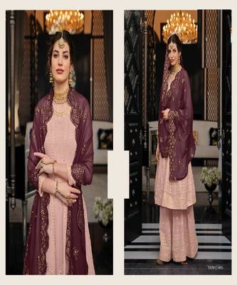 Light Purple embroidery georget chinon stitched palazzo sawlar suits 3