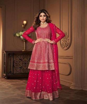 Rani Pink embroidery georget stitched gharara suits gharara salwar suits 1