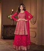 Rani Pink embroidery georget stitched gharara suits gharara salwar suits