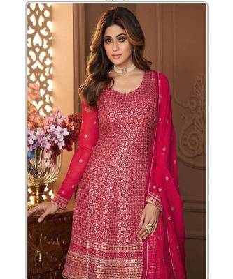 Rani Pink embroidery georget stitched gharara suits gharara salwar suits 2
