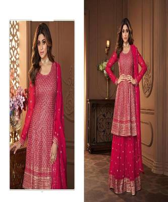 Rani Pink embroidery georget stitched gharara suits gharara salwar suits 3