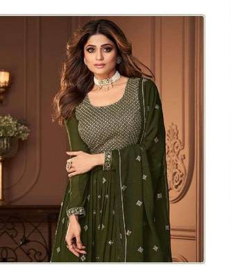 Mehndi Green embroidery georget stitched gharara suits gharara salwar suits 2